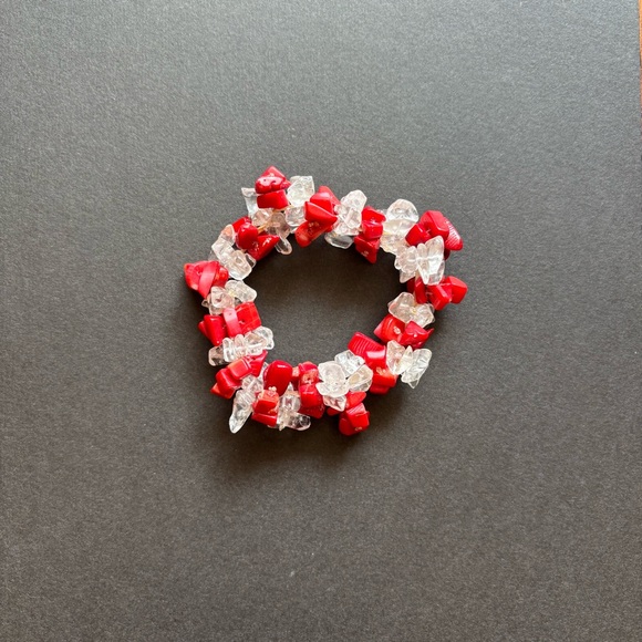 Red Coral Chip Statement Necklace And Bracelet Set | 18 IN - Picture 7 of 10